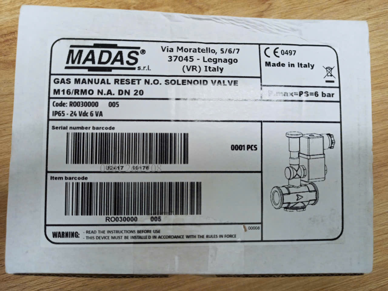Madas Solenoid valve DN20 24vdc M16/RMO NA DN20 24VDC